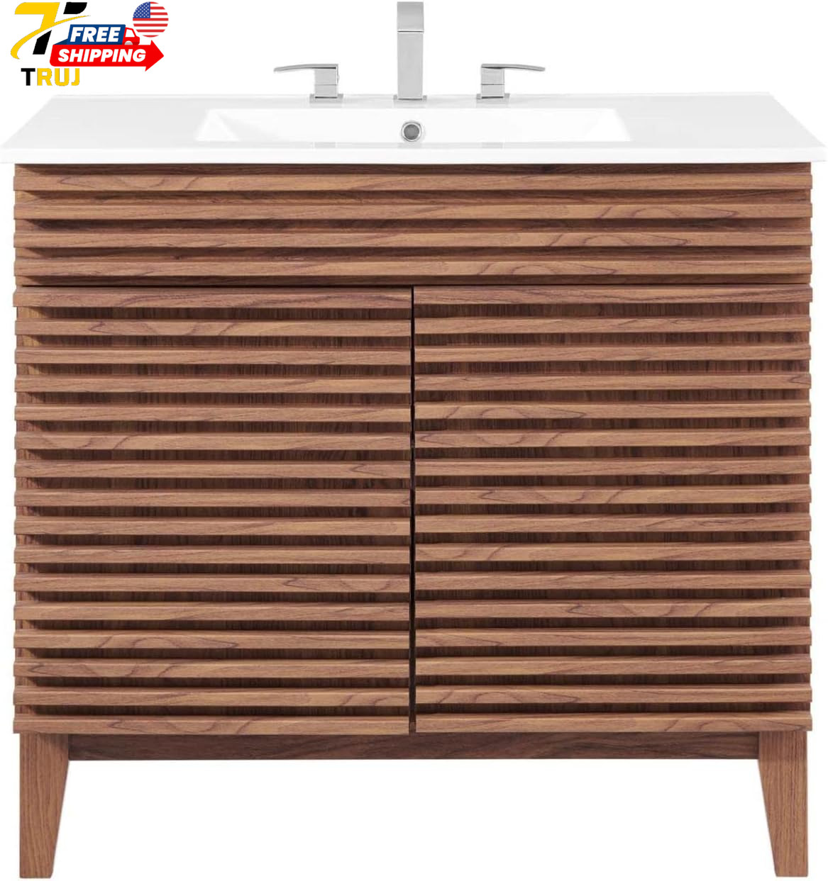 36″ Walnut and White Bathroom Vanity Stylish and Functional Design FREE SHIPPING