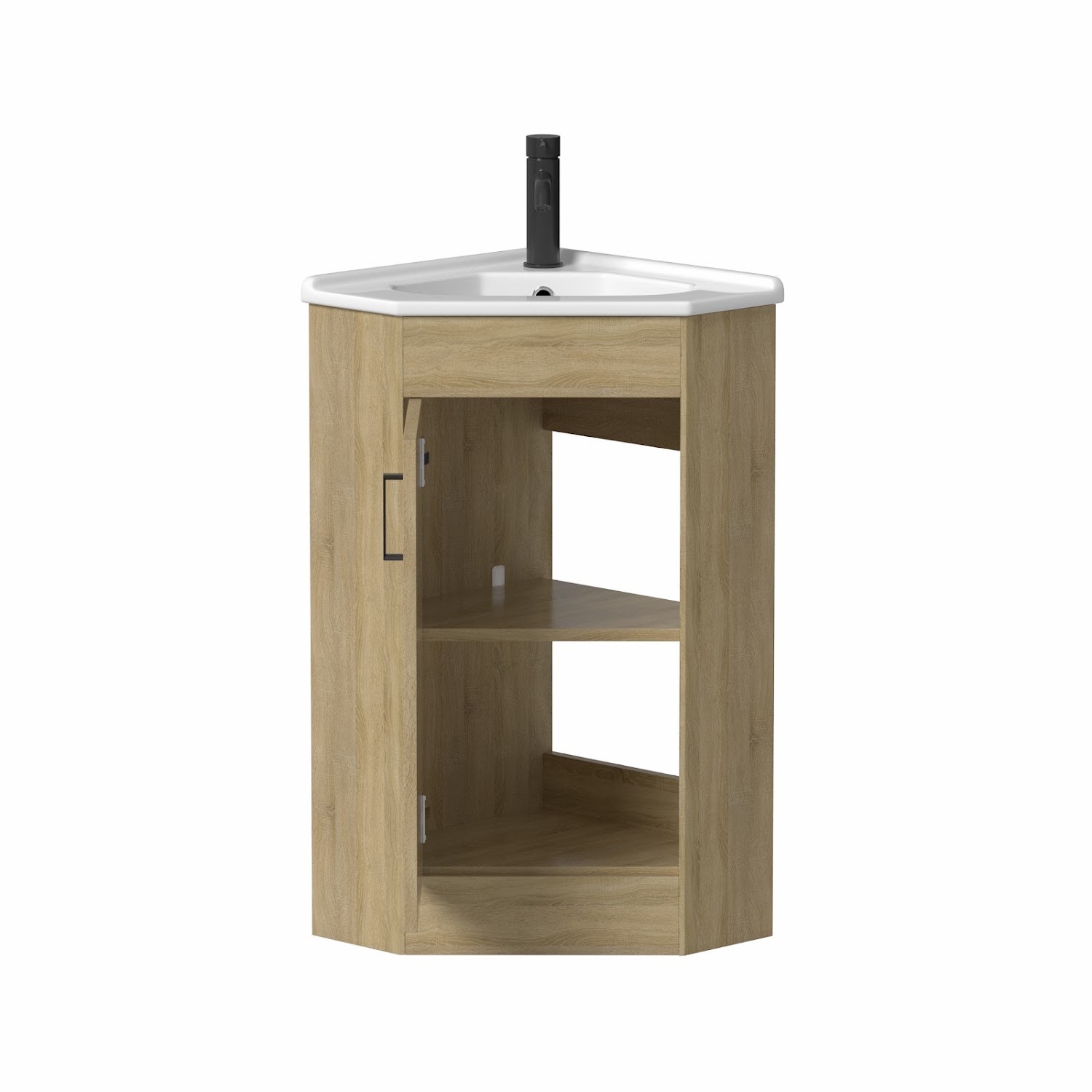 Bathroom Single Door Corner Vanity Unit Basin 1 Tap Hole Freestanding 585mm Oak