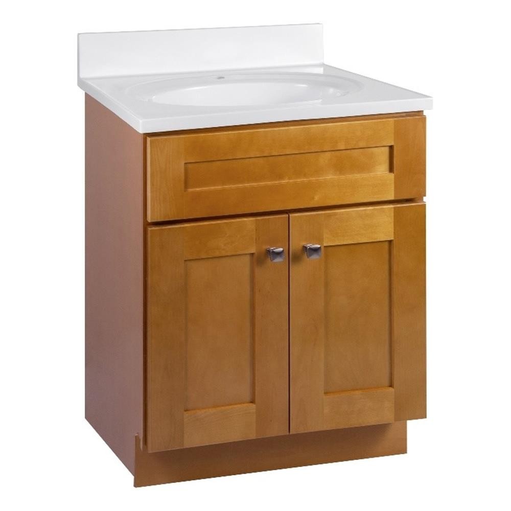 Brookings Vanity in Modern Birch w/ White Marble Top Fully Assembled 25″