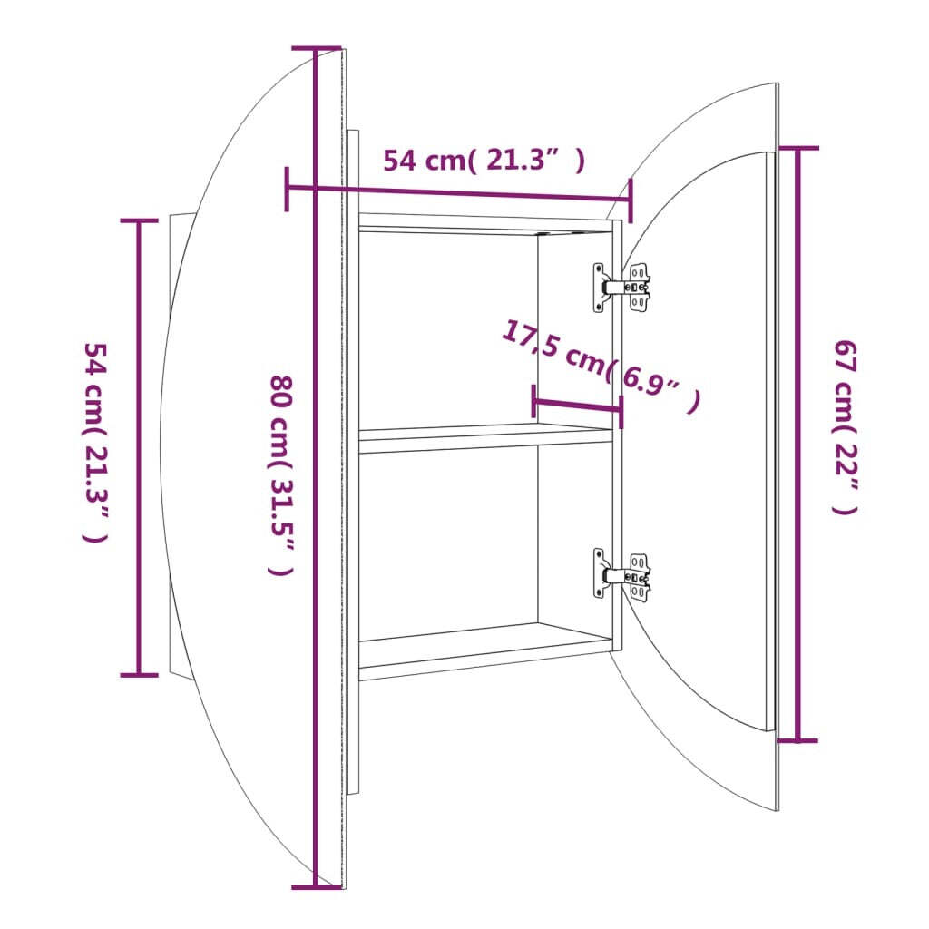 Bathroom Cabinet with Round Mirror&LED White 21.3″x21.3″x6.9″