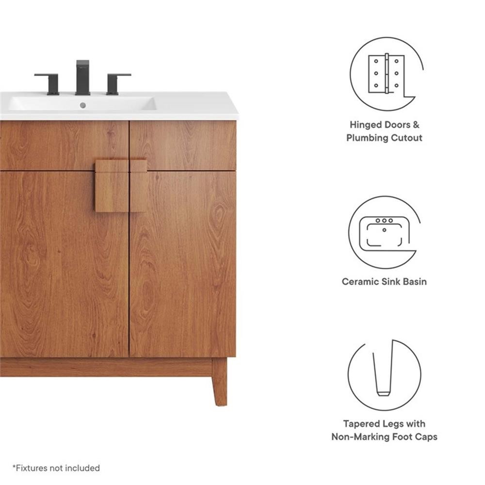 Pemberly Row 36″ Wood Bathroom Vanity with Tapered Legs in White/Walnut