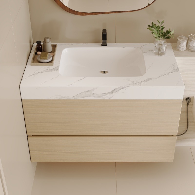 29.9″ Modern Floating Bathroom Vanity with Faux Marble Top and Ceramic Sink