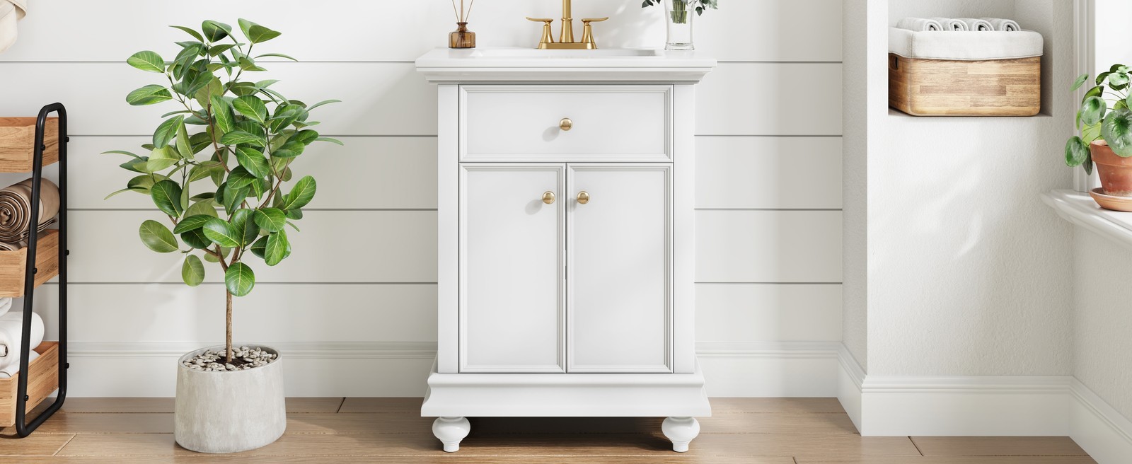 24″ Modern Bathroom Vanity with A Tip-Out Drawer & Soft-Close Hinges White