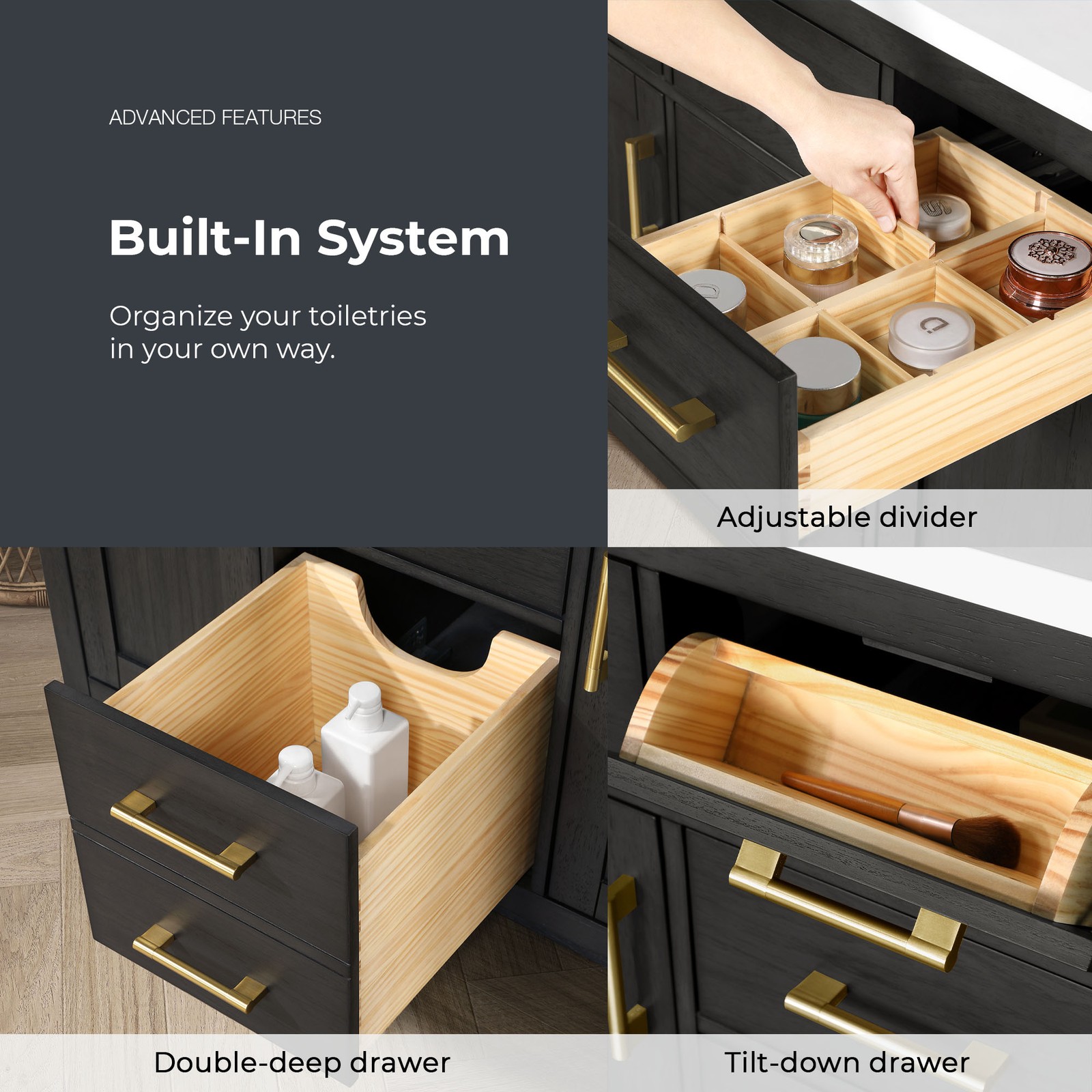 Bailey 42″ Bathroom Vanity in Matte Black Wood with White Countertop