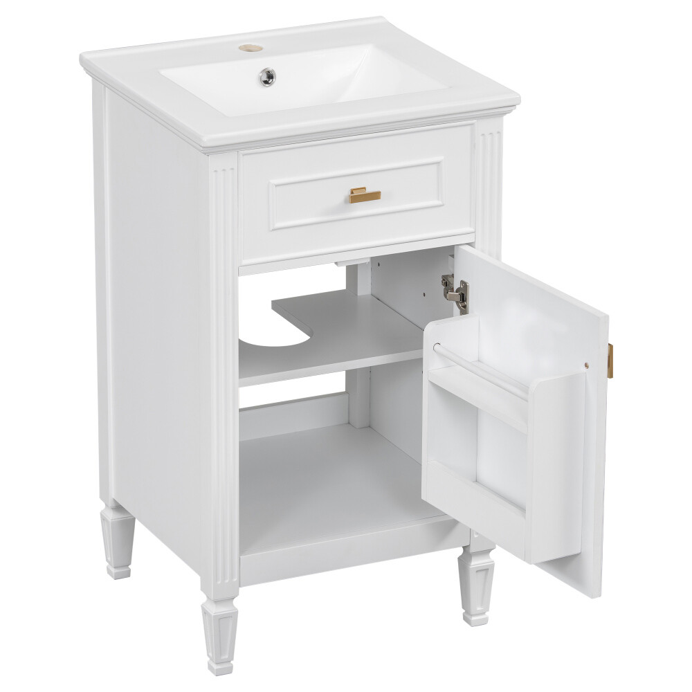 20” Bathroom Vanity w Sink Solid Wood Legs Adjustable Shelf Tilt-Out Drawer