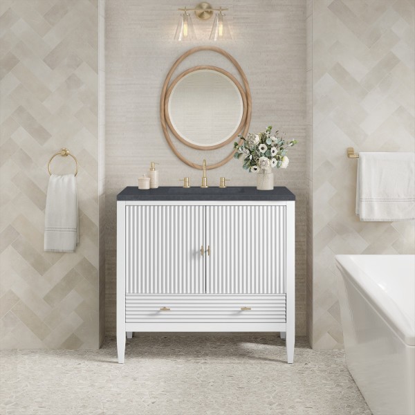 36″ James Martin Myrrin 485-V36-BW-3CSP Vanity Cabinet Charcoal Soapstone Top