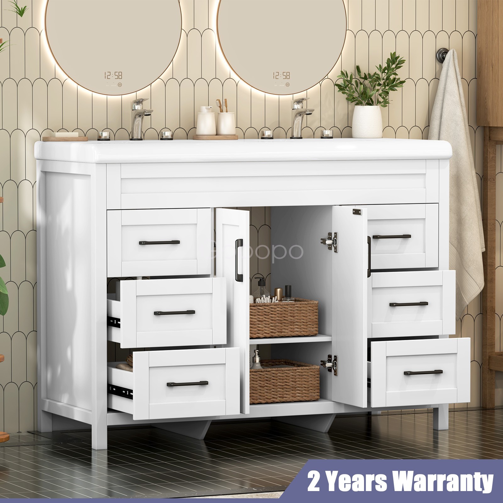 47″ Bathroom Double Sink Vanity Cabinet Ceramic W/ Double Sink Cabinet White
