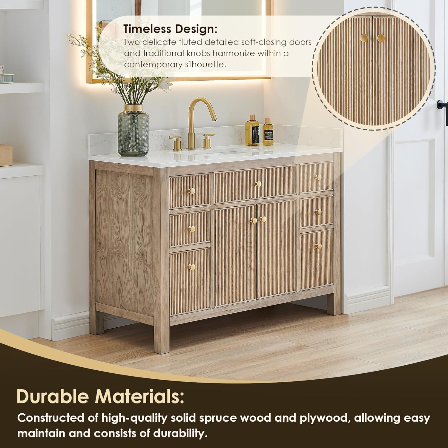 48 Inch Bathroom Vanity with Sink Modern Single Vanities Large Storge Cabinet wi