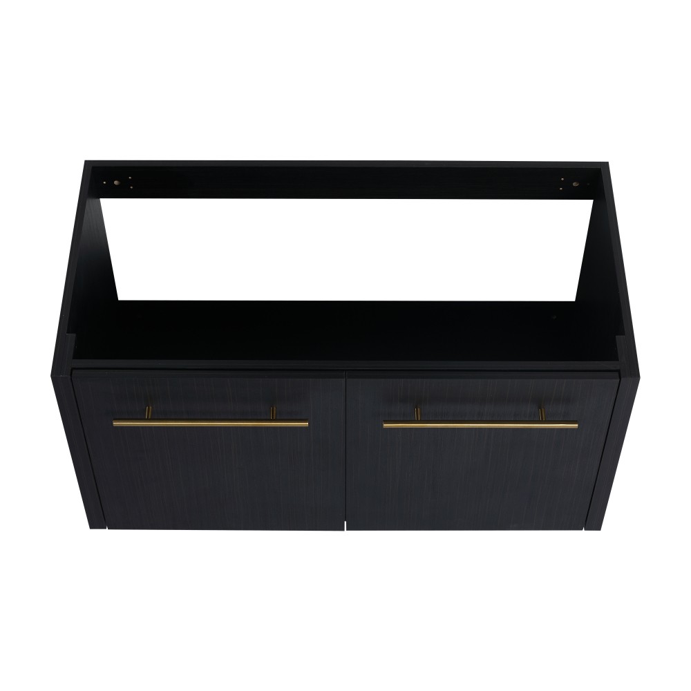 Wall-mounted bathroom cabinet without sink Soft-close doors Features two handles