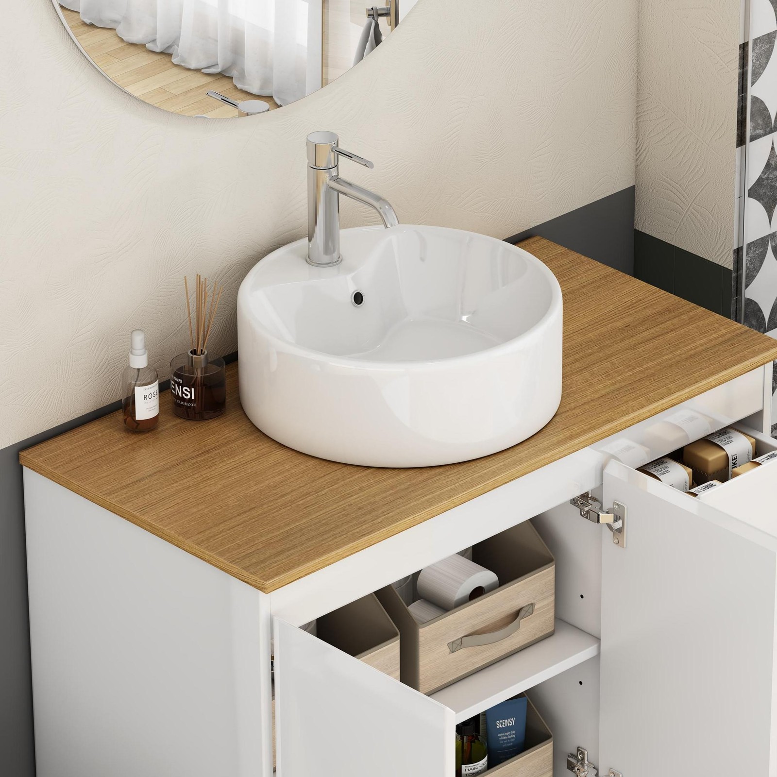 Bathroom Vessel Sink 15.7″ x 5.7″ Round Bowl Sink, Bathroom Countertop Round W