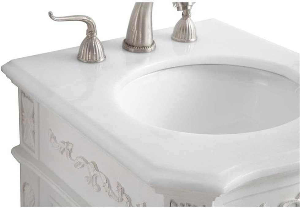 Antique White Single Bathroom Vanity with Engineered Marble Top 19-Inch