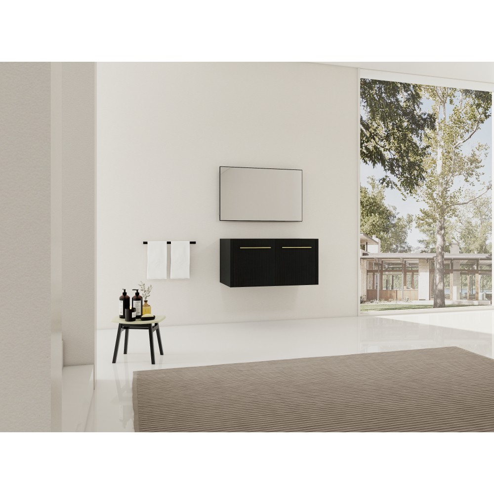 Wall-mounted bathroom cabinet without sink Soft-close doors Features two handles