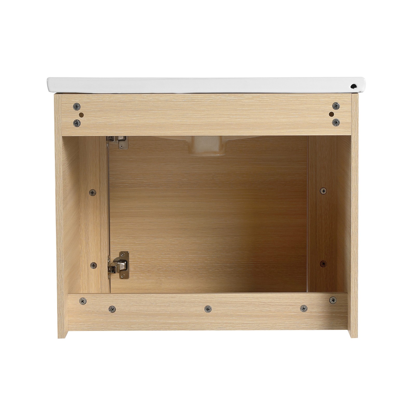 60in Plywood Wall-Mounted Bathroom Vanity W/ 2x White Ceramic Sink and Shelves