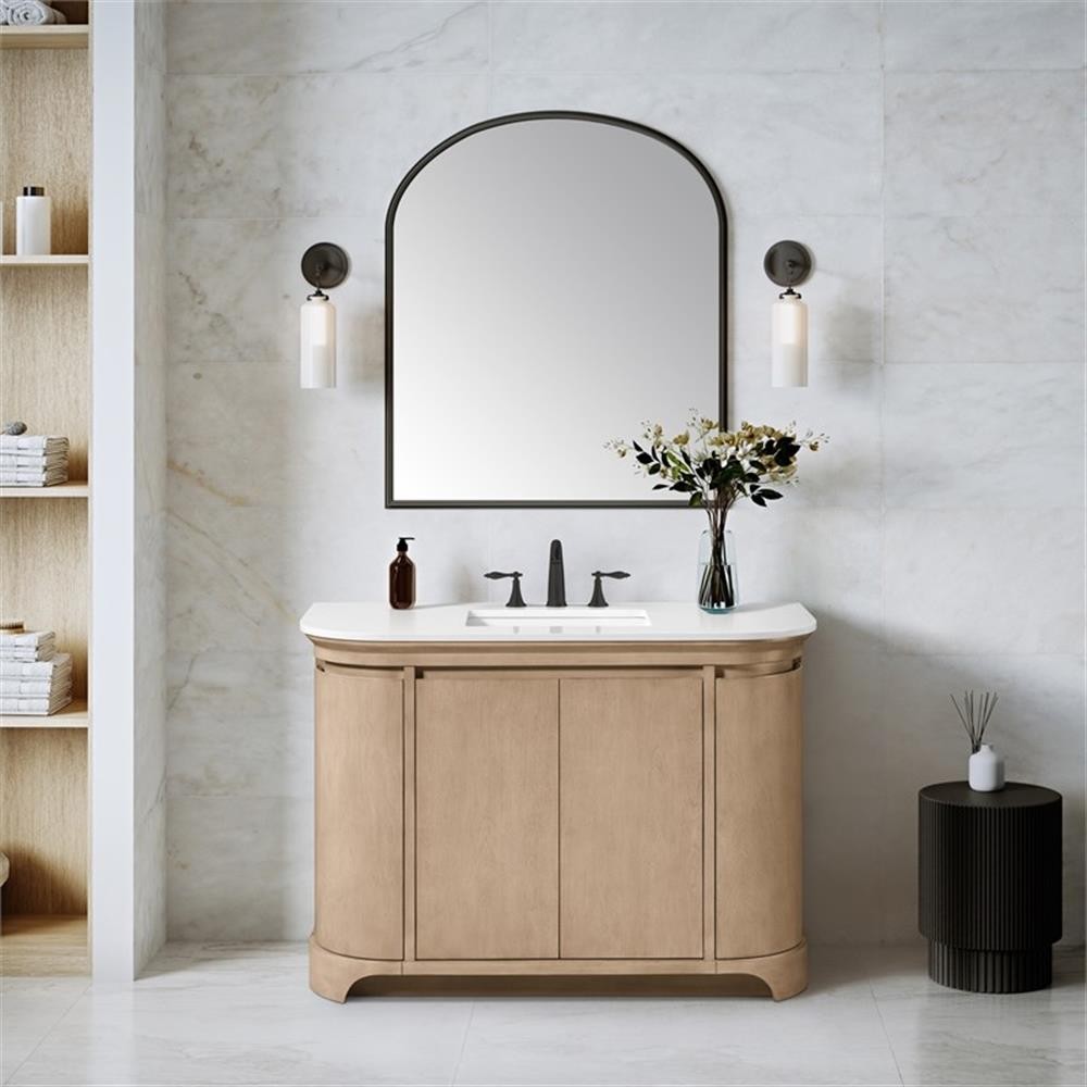 Pemberly Row 48″ Bathroom Vanity in Sahara Birch with White Countertop