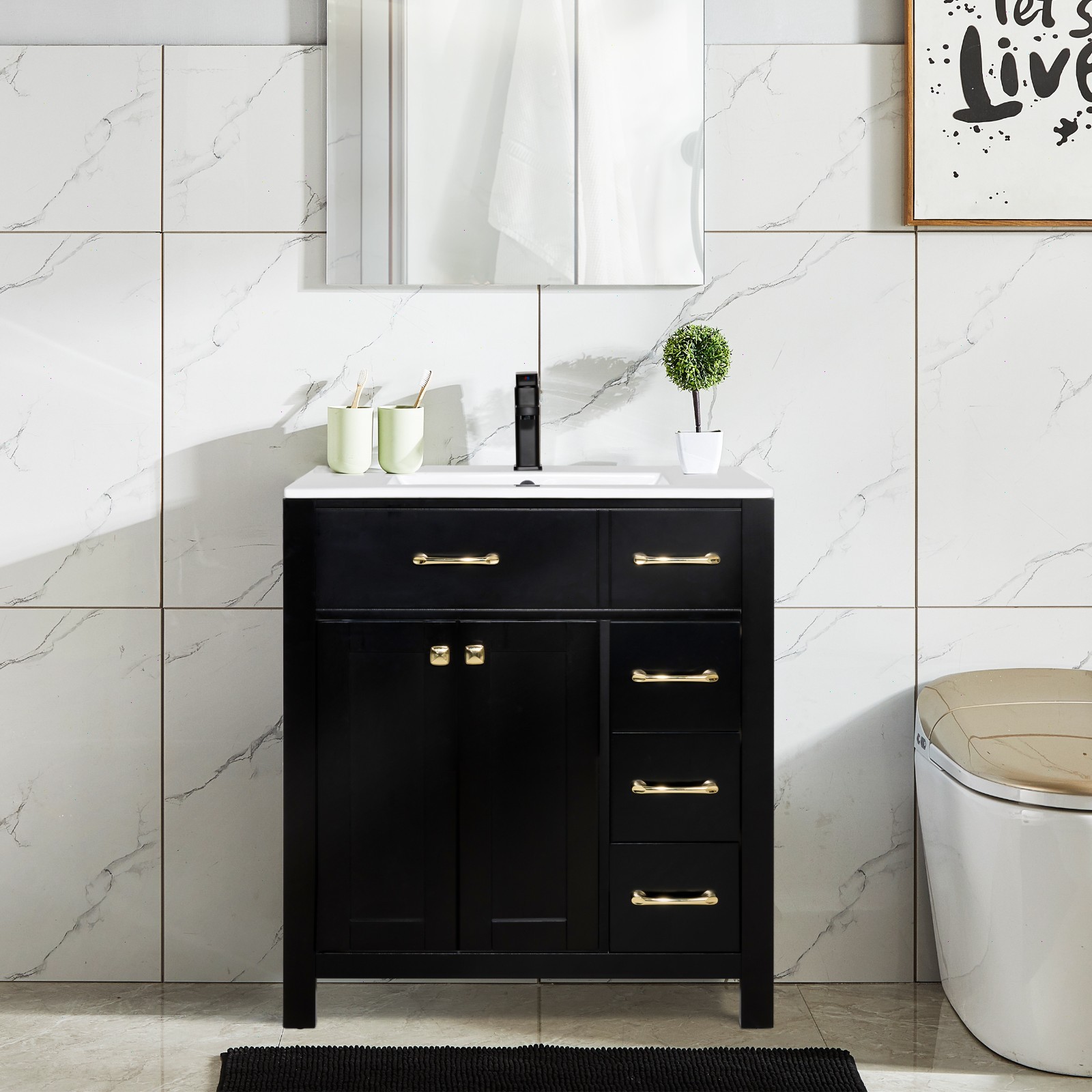 Eclife Bathroom Vanity Cabinet Set with Undermount Ceramic Vessel Sink Combo