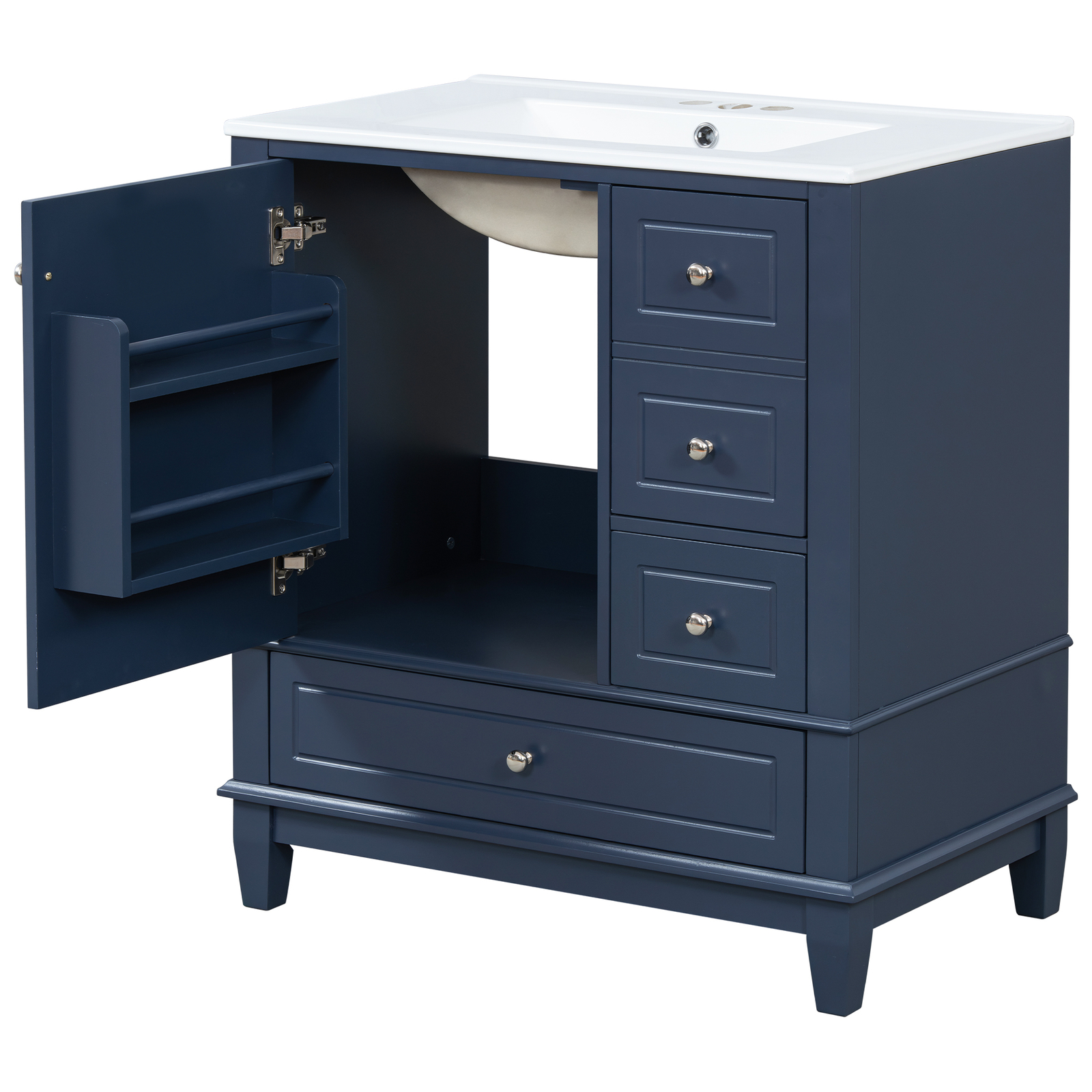 30″ Bathroom Vanity w/Ceramic Sink Freestanding Solid Wood Storage Cabinet Shelf