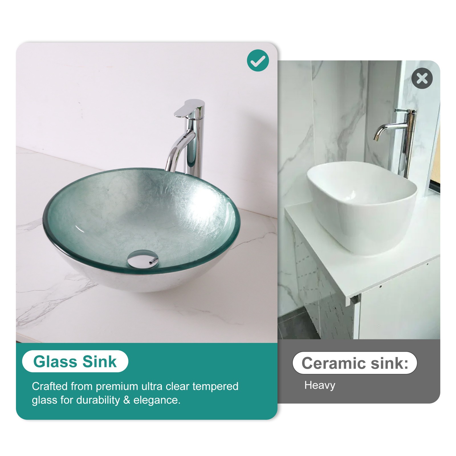 Bathroom Artistic Tempered Glass Vessel Bathroom Sink with Pop-up Drain