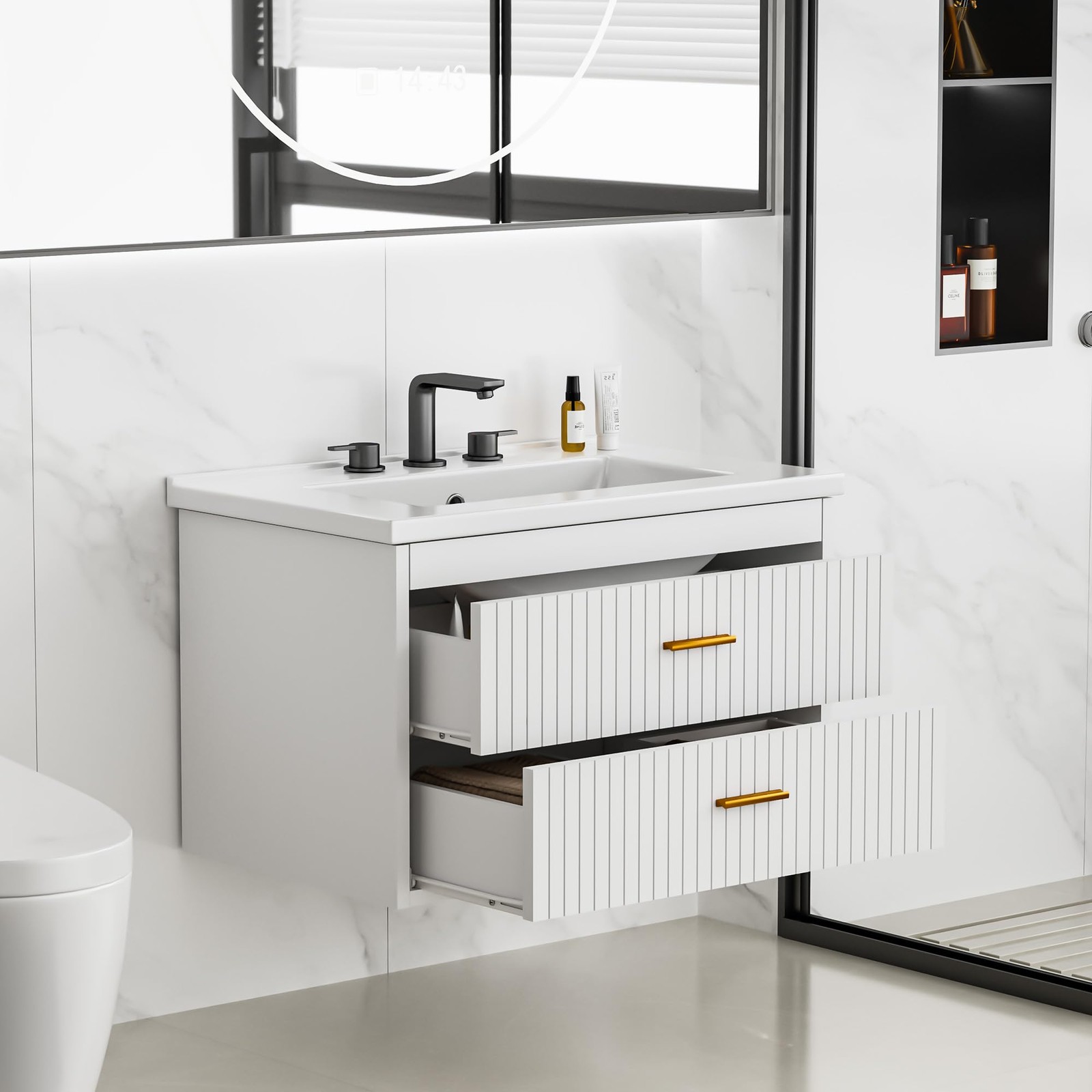 30 Inch Floating Bathroom Vanity with Sink & 2 Drawers Wall Mounted Modern