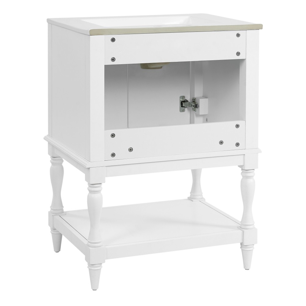 24″ Modern Bathroom Vanity w/ Ceramic Sink & Storage, White