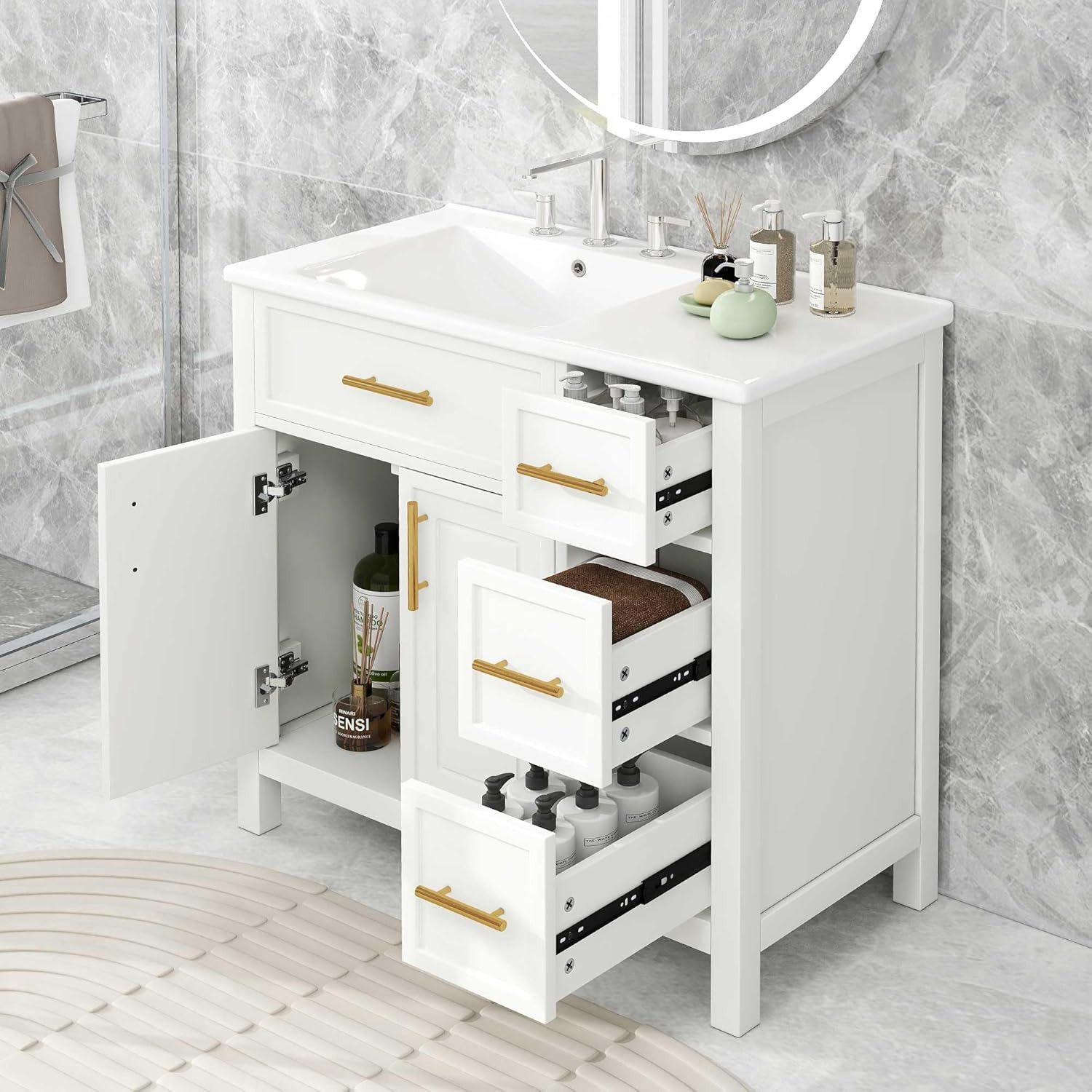36″ Bathroom Vanity with Sink Combo,Bathroom Vanity Cabinet with Two Soft-Closin