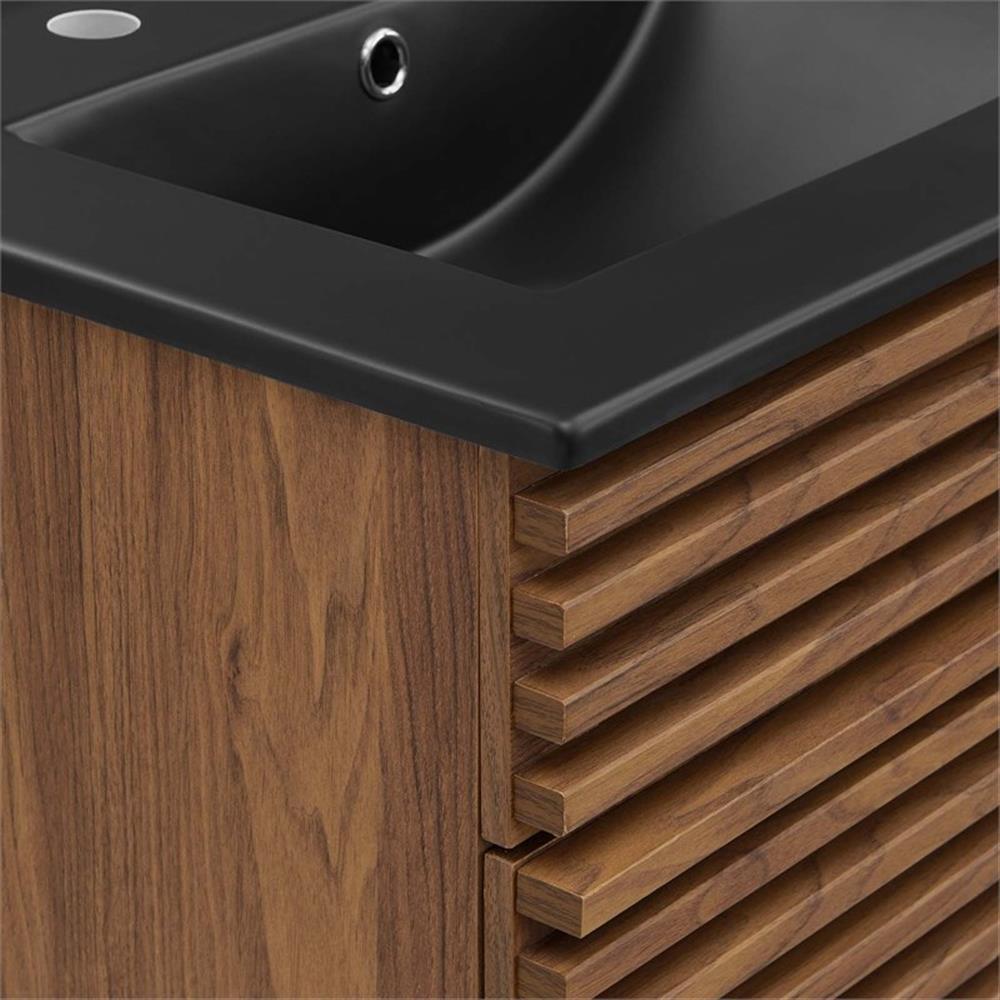 Modway Render 24″ Modern Wood Bathroom Vanity in Walnut/Black