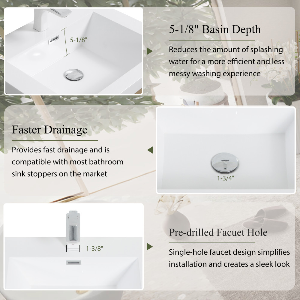 24″ Floating Bathroom Vanity with Sink, Soft Close Drawers, Natural Oak