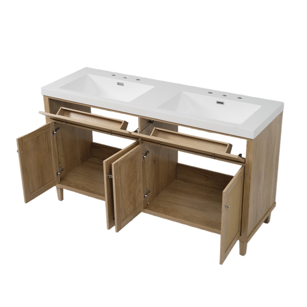 60″ Bathroom Vanity w/Double Sink, 2 Drawers, Freestanding Vanity Doors Cabinet