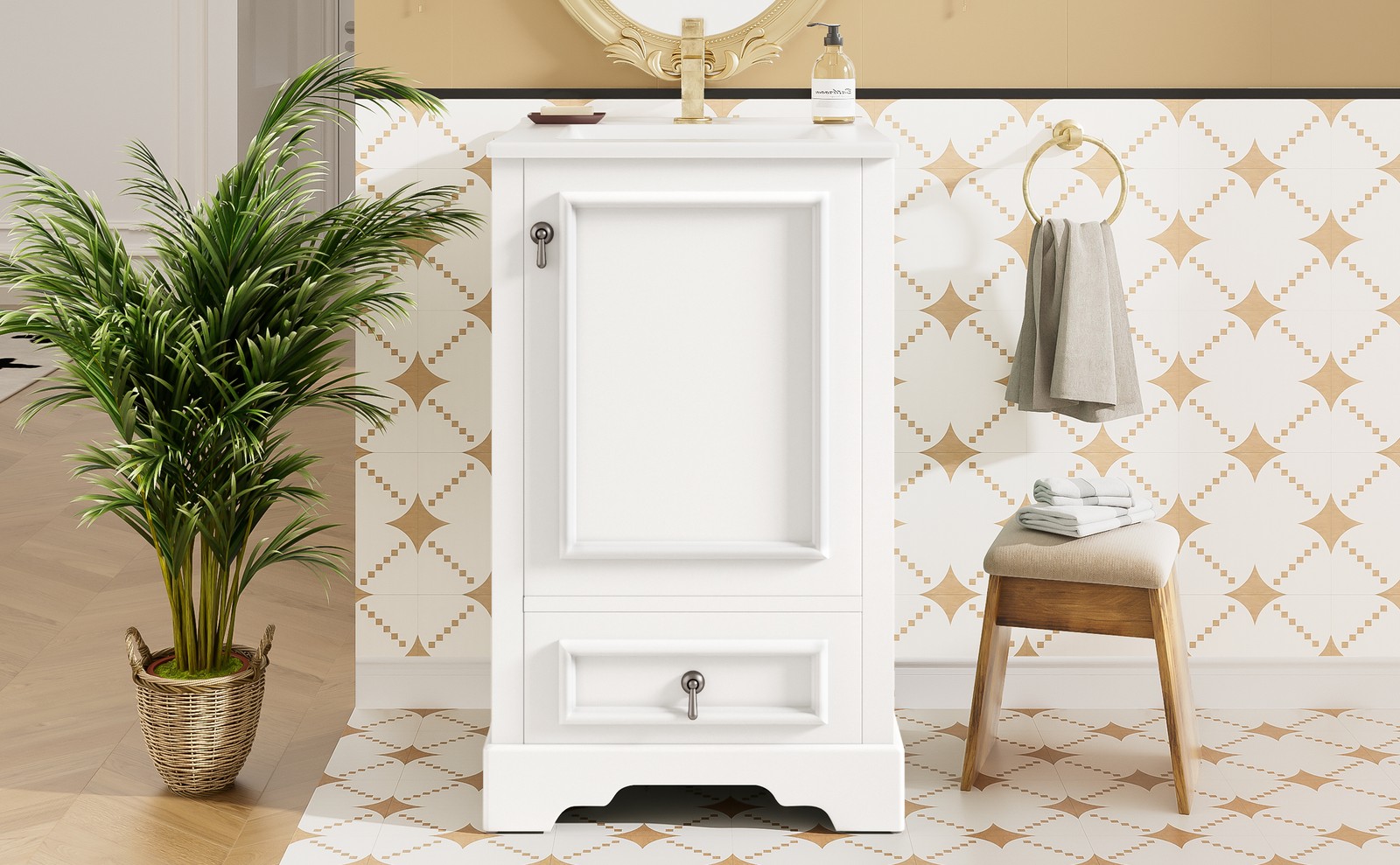 20″ Bathroom Vanity with Ceramic Sink, Soft Close Door, White