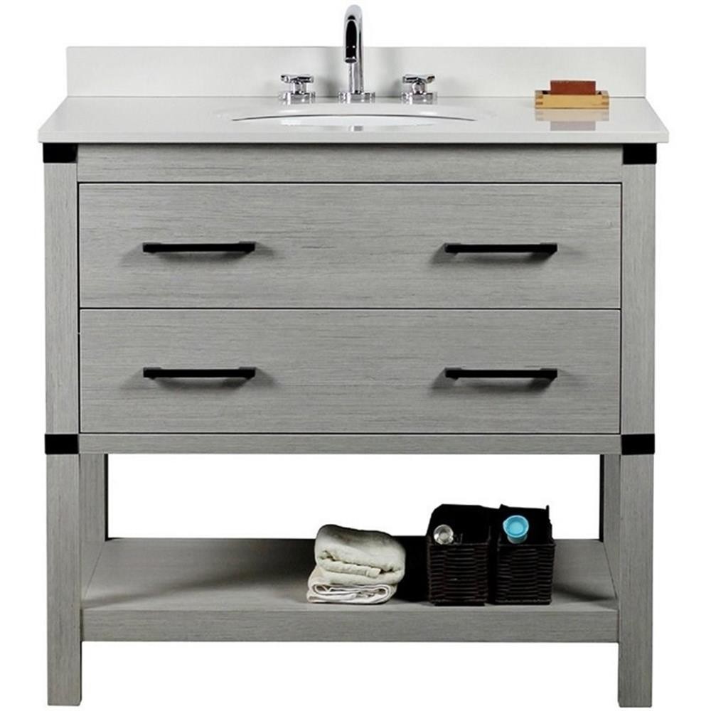 37″ Transitional Single Solid Wood Vanity with Oval Sink in Gray Pine