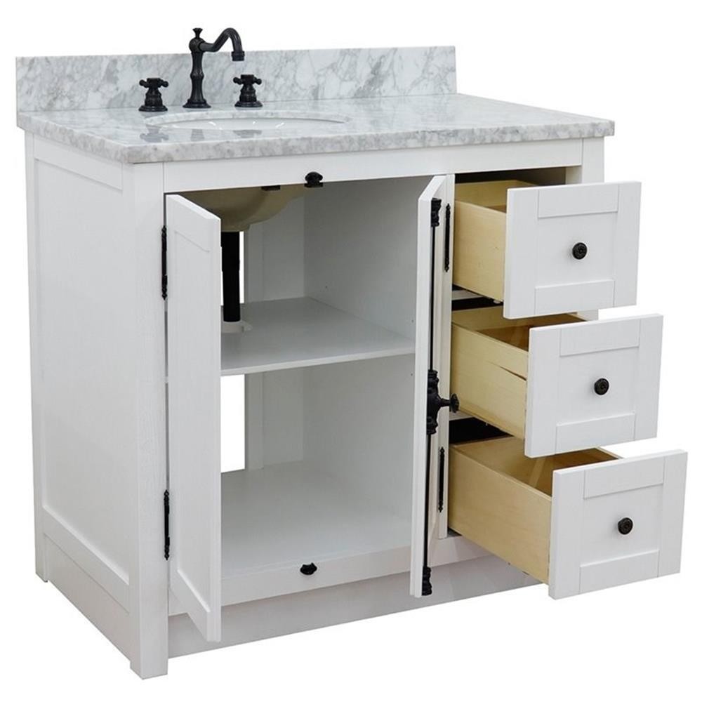 Plantation Solid Wood Vanity with Left Oval Sink in White/Glacier Ash