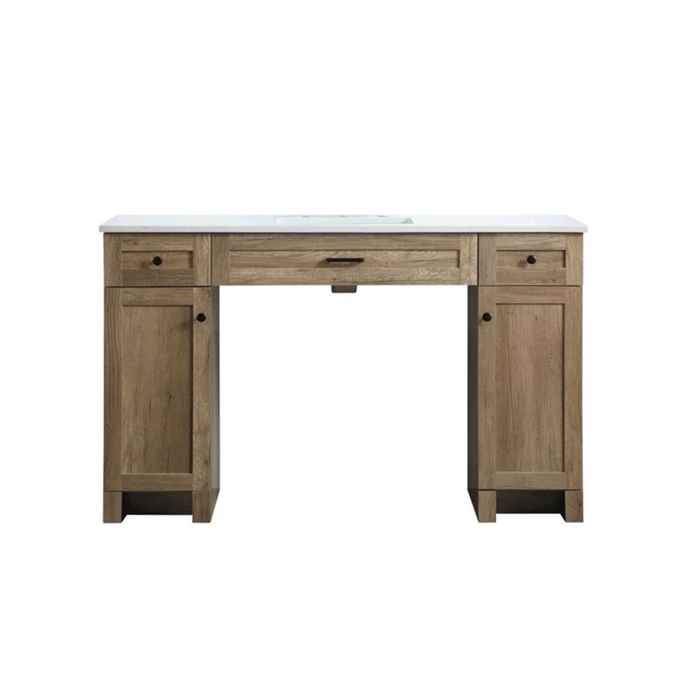 Pemberly Row Transitional 54″ Solid Wood Bathroom Vanity in Natural Oak