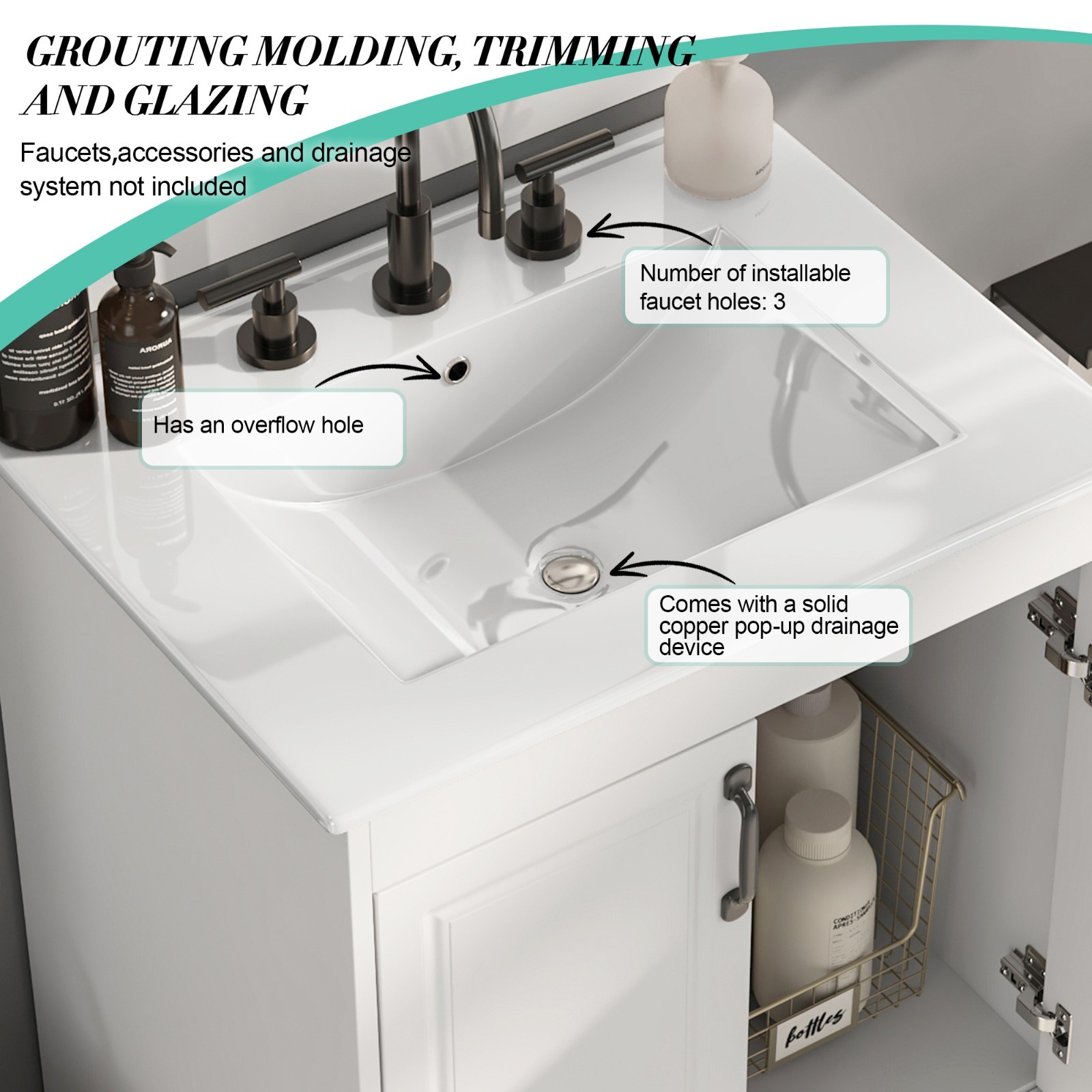 24″ Bathroom Vanity with Ceramic Sink Freestanding Storage Cabinet w/Drawer