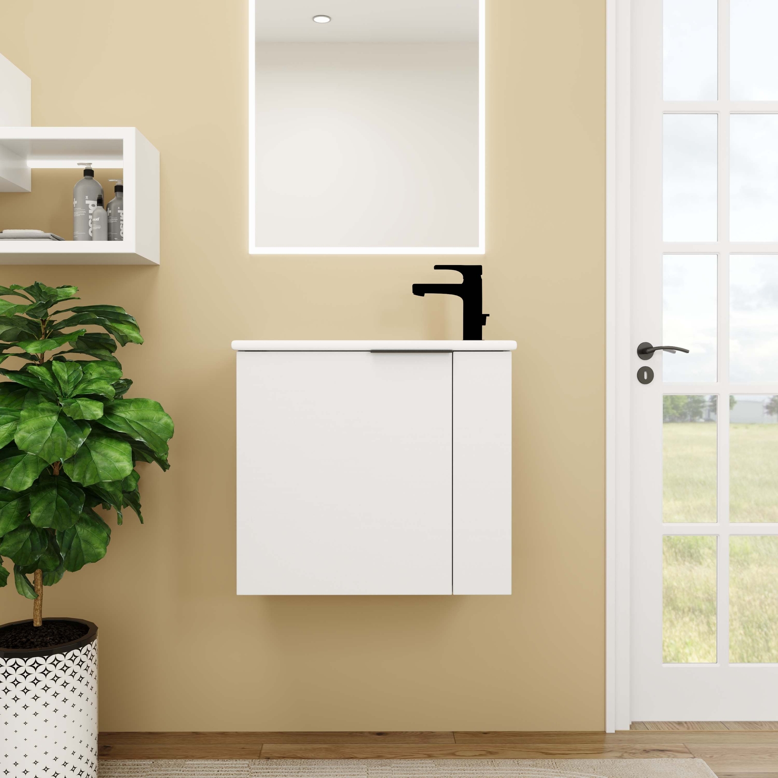22” Wall Mounted Small Floating Bathroom Vanity w/ Sink Soft Close Door White