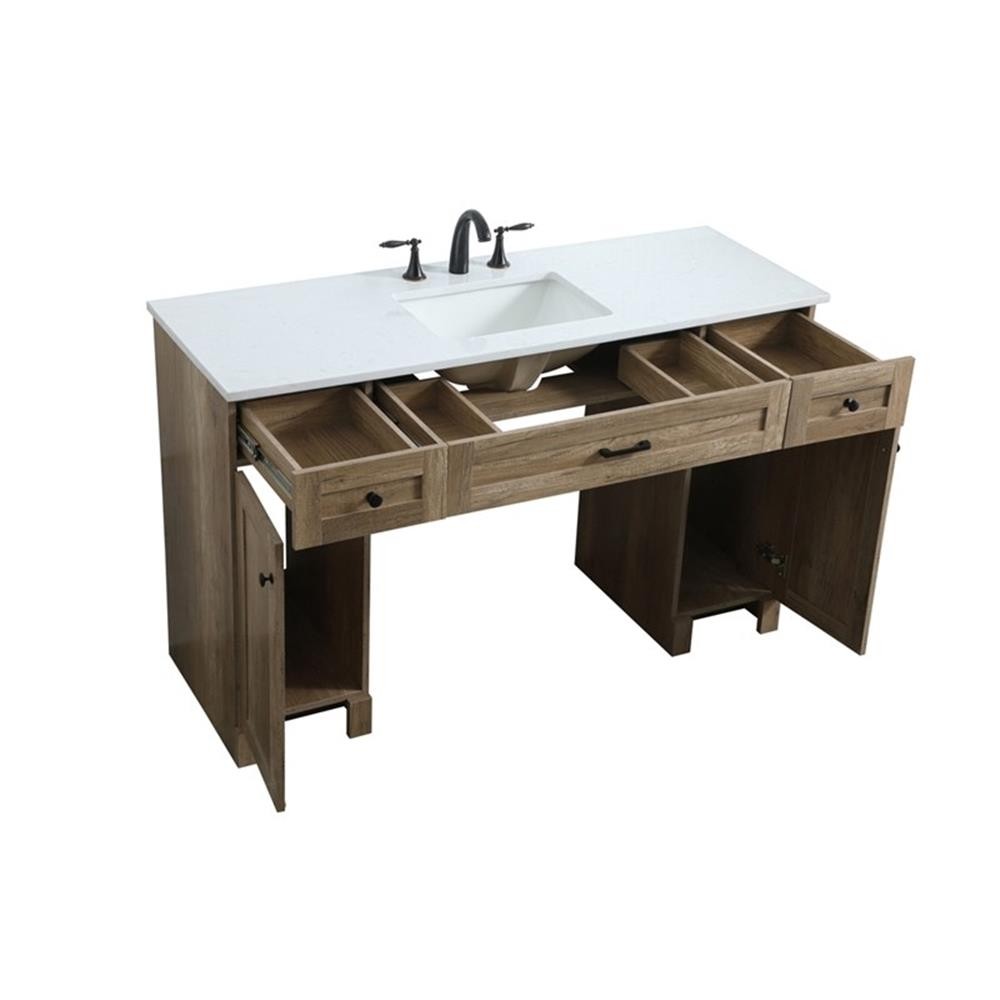 Pemberly Row Transitional 54″ Solid Wood Bathroom Vanity in Natural Oak