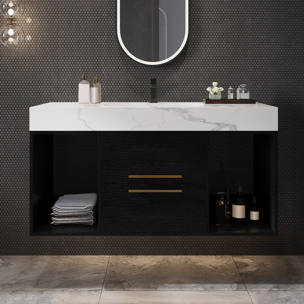 39.4″ Floating Bathroom Vanity Cabinet w/Sink,2 Drawers Wall Mounted Bath Vanity