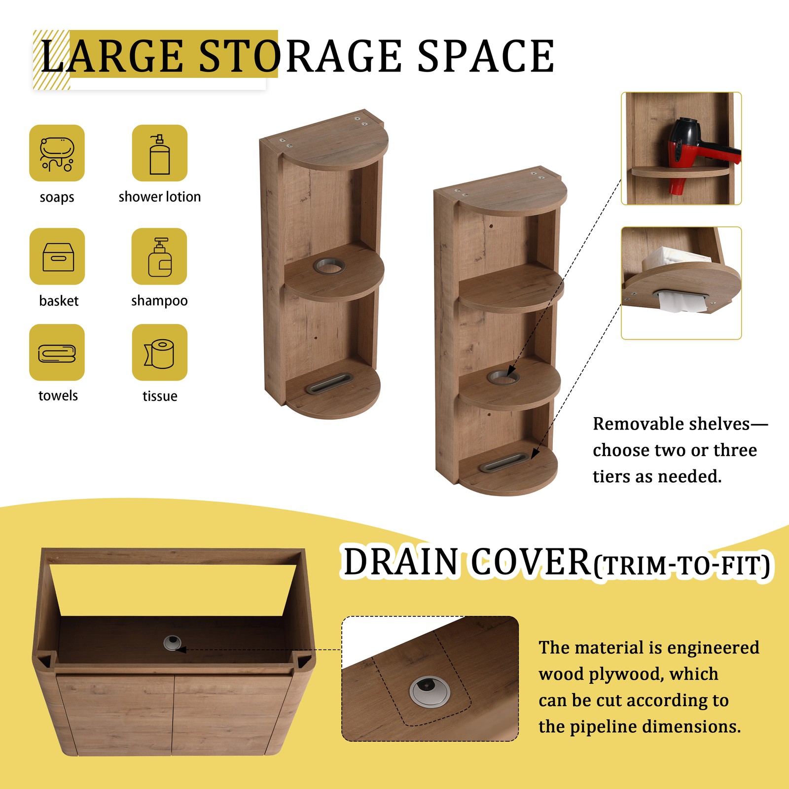 36 inch Freestanding Bathroom Vanity Cabinet W/ Ceramic Sink Basin Storage Rack