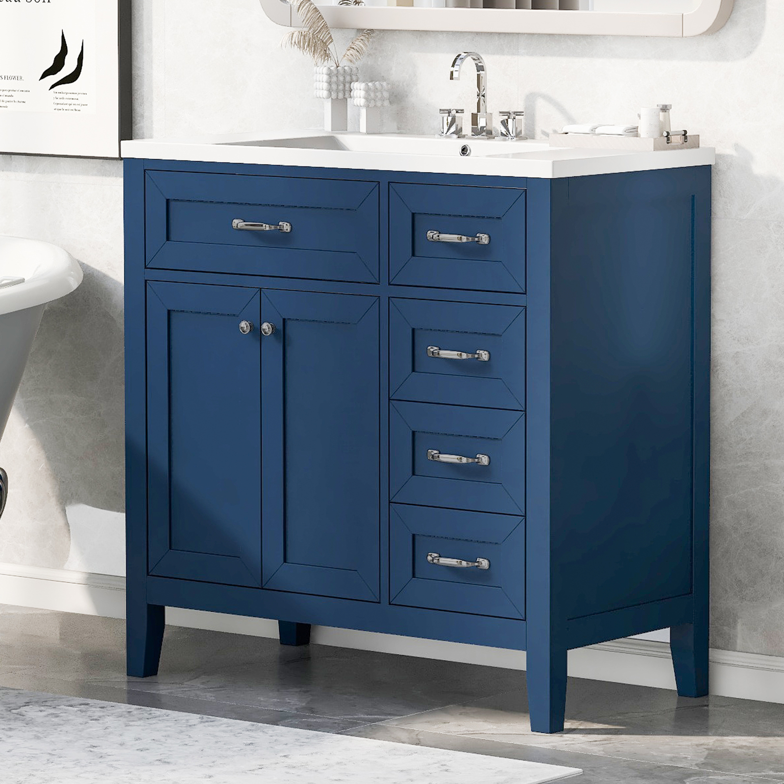 36″ Bathroom Vanity w/ Sink, Freestanding Storage Bath Vanity Cabinet, 3 Drawers