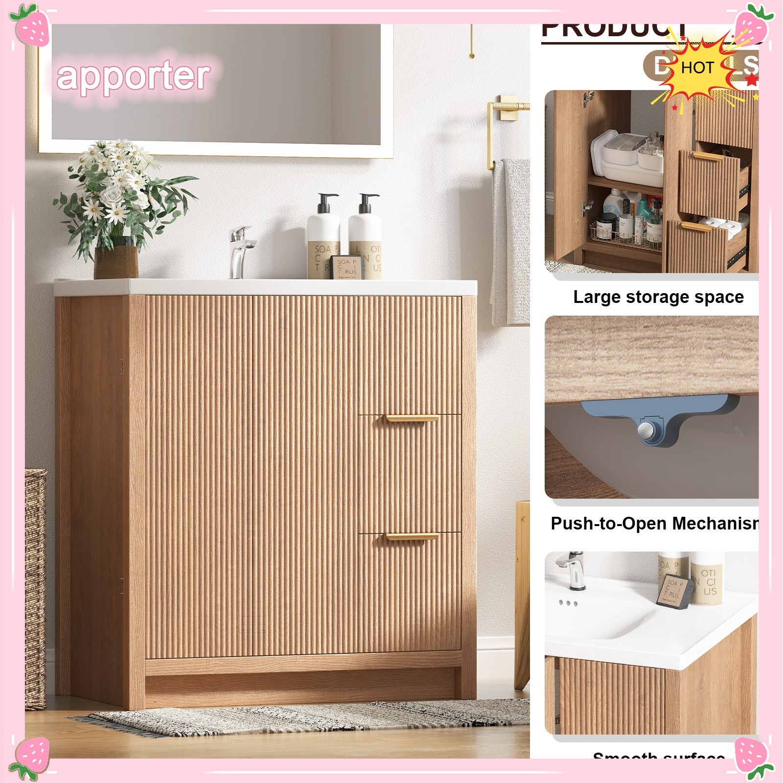 31.5″ Wooden Bathroom Vanity Cabinet with Ceramic Sink Single-Bowl + Drawers USA
