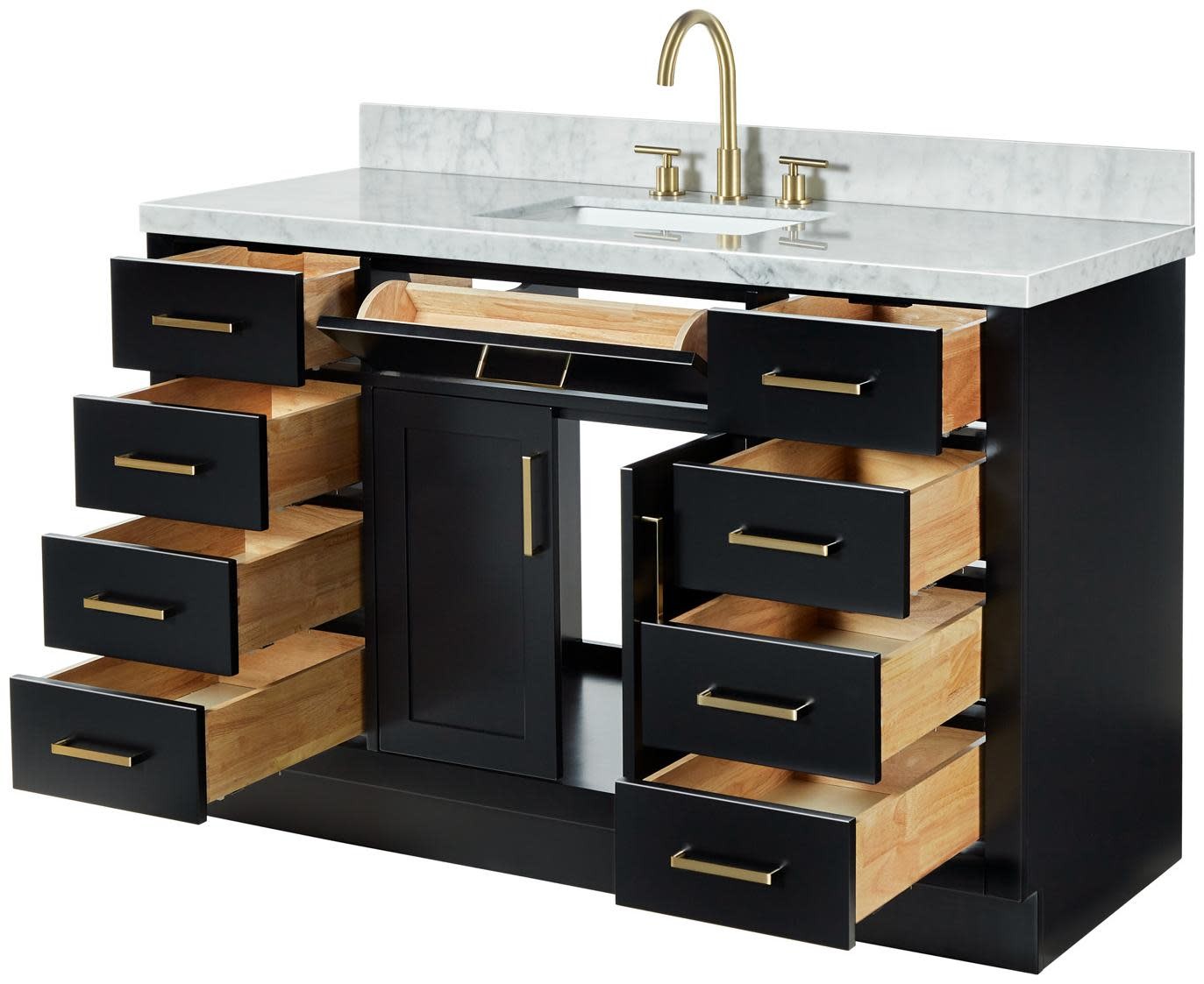 Ariel T055SCWRVO Hepburn 55″ – Black / Italian Carrara Marble Top / Satin Brass
