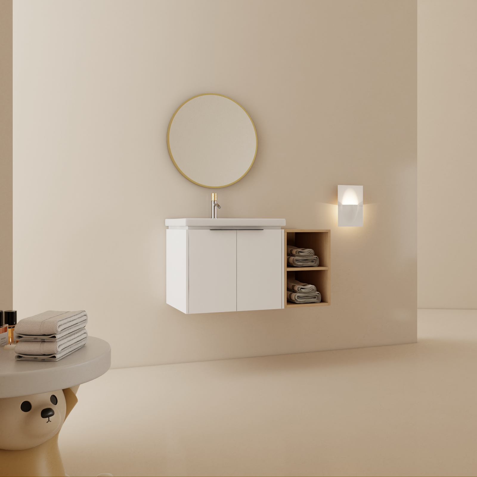 36″ Wall Mounted Bathroom Vanity with Sink Basin Storage Cabinet +Small Shelves