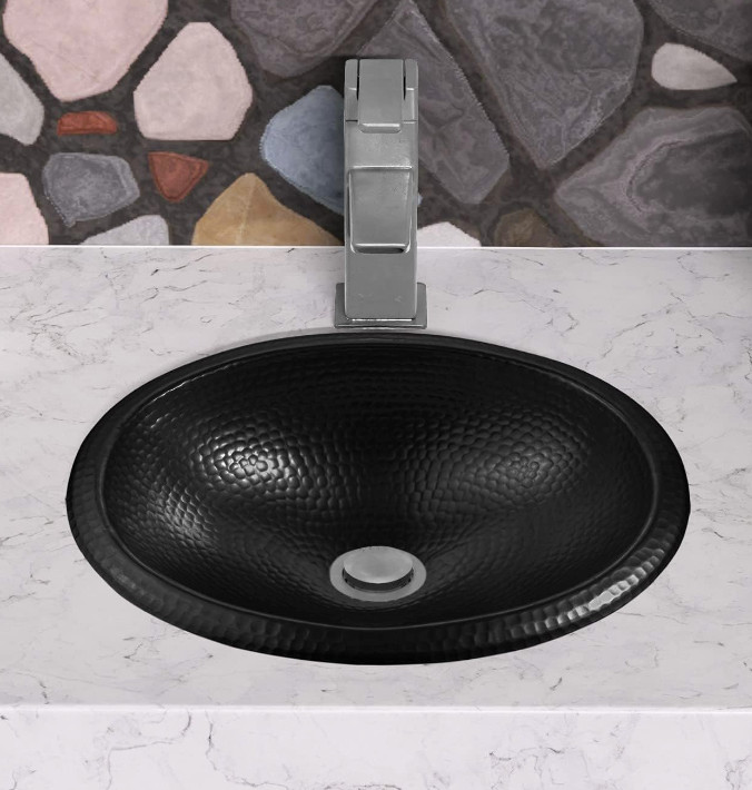 19103 Matte Black Hand Hammered Oval Drop-in Bathroom Vanity Sink (17 inches)