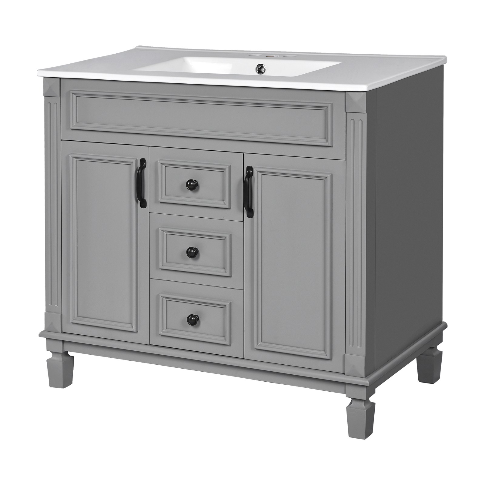 Single sink bathroom dressing table, 2 soft-closed doors and 2 drawers