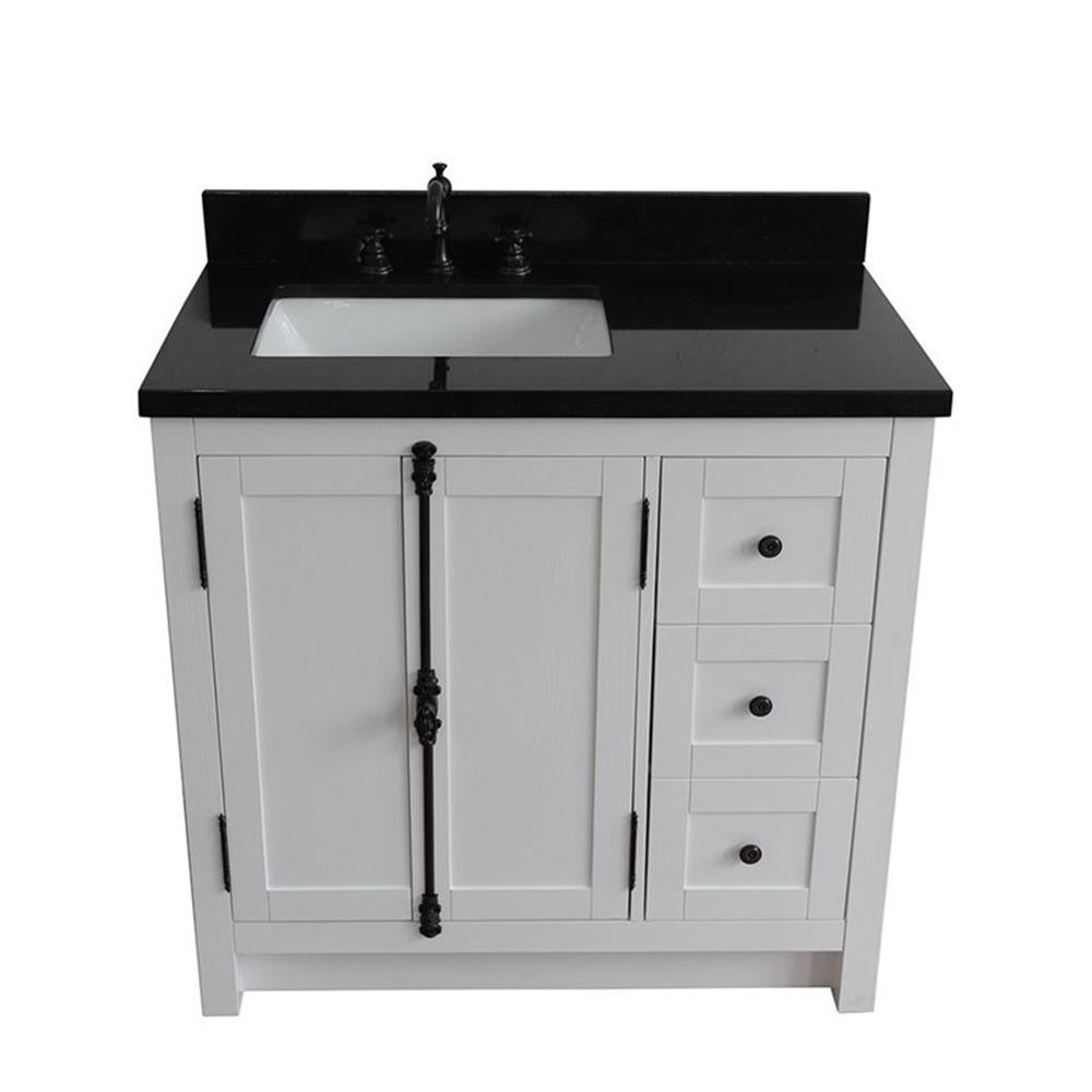 Plantation Solid Wood Vanity with Left Rectangle Sink in Ash/Black