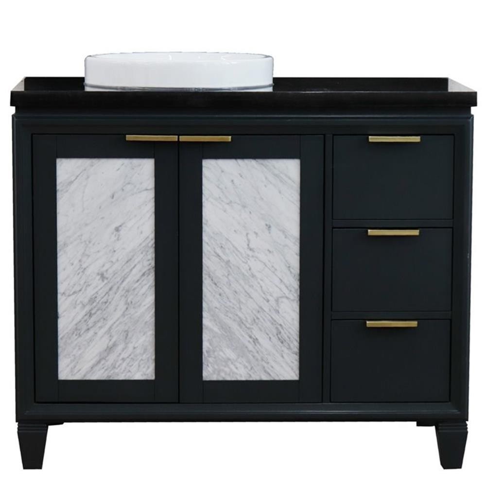 Trento 43″ Solid Wood Vanity with Left Round Sink in Gray/Black Galaxy