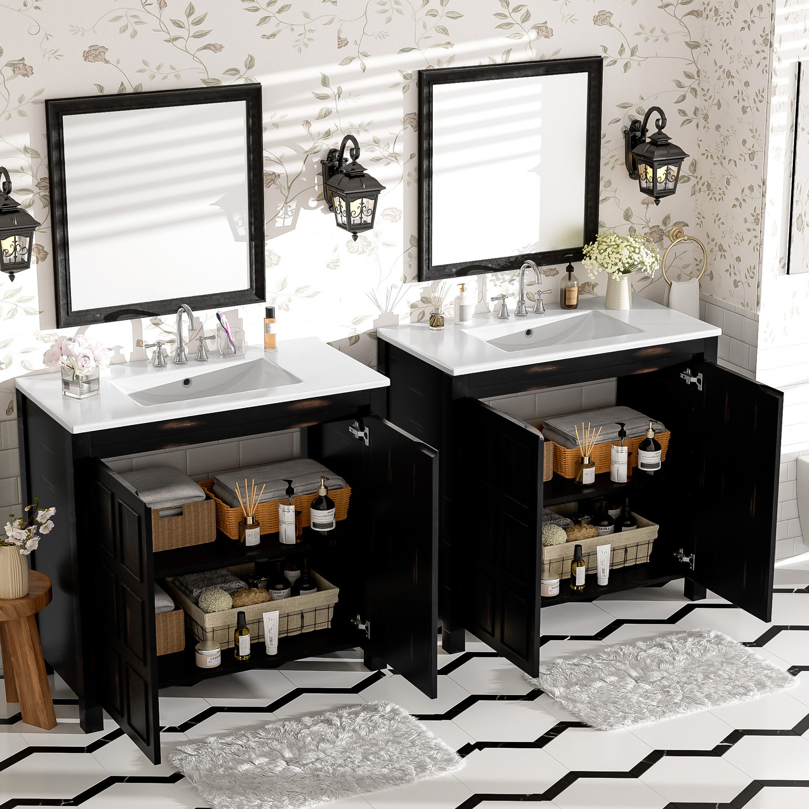 72″ Bathroom Vanity Set with Double Vanities (Separate), Double Ceramic Sinks