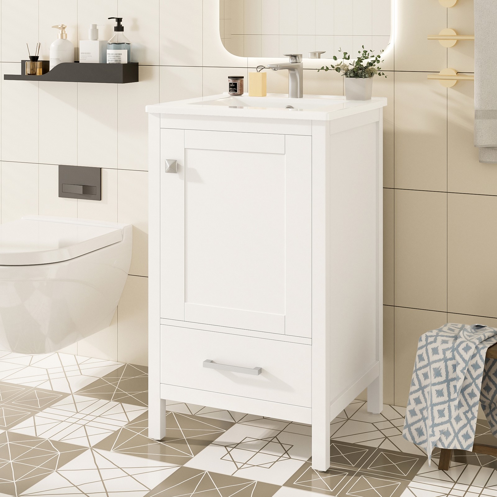 20-Inch Modern Bathroom Vanity with Ceramic Sink & Soft-Close Drawer