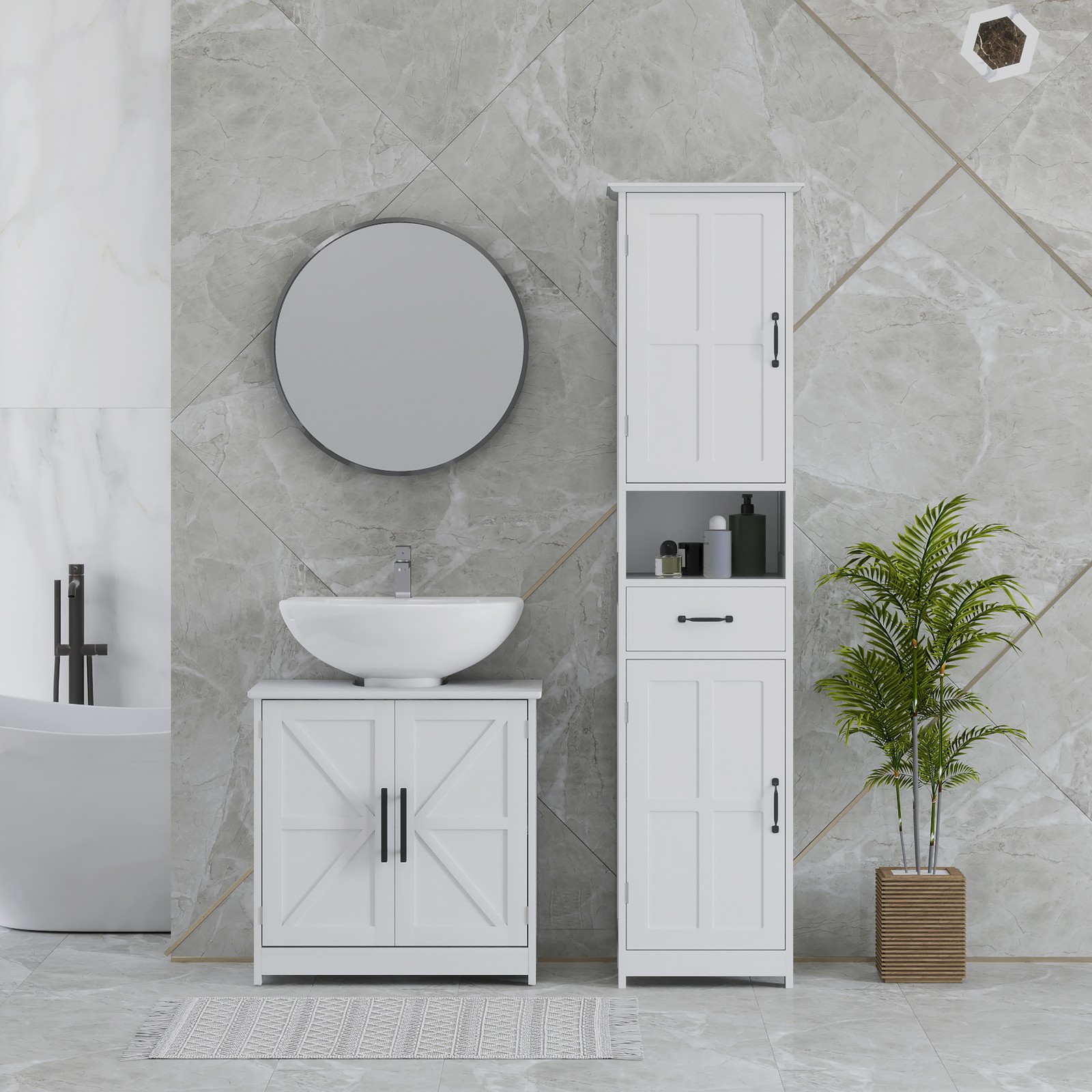 Pedestal Sink Storage Cabinet, Bathroom Sink Cabinet, White