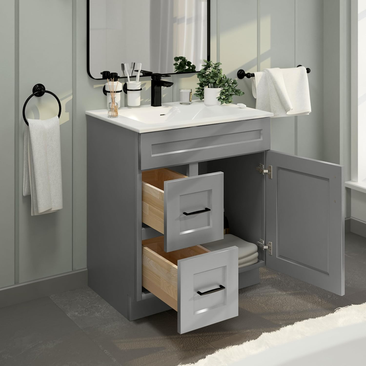 30″ Light Grey Shaker Sink Base Vanity Cabinet with Drawer – RTA