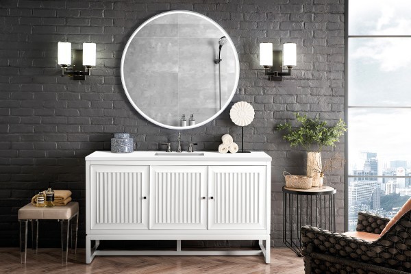60″ James Martin Athens E645-V60S-GW-3WZ Vanity Cabinet White Zeus Silestone Top
