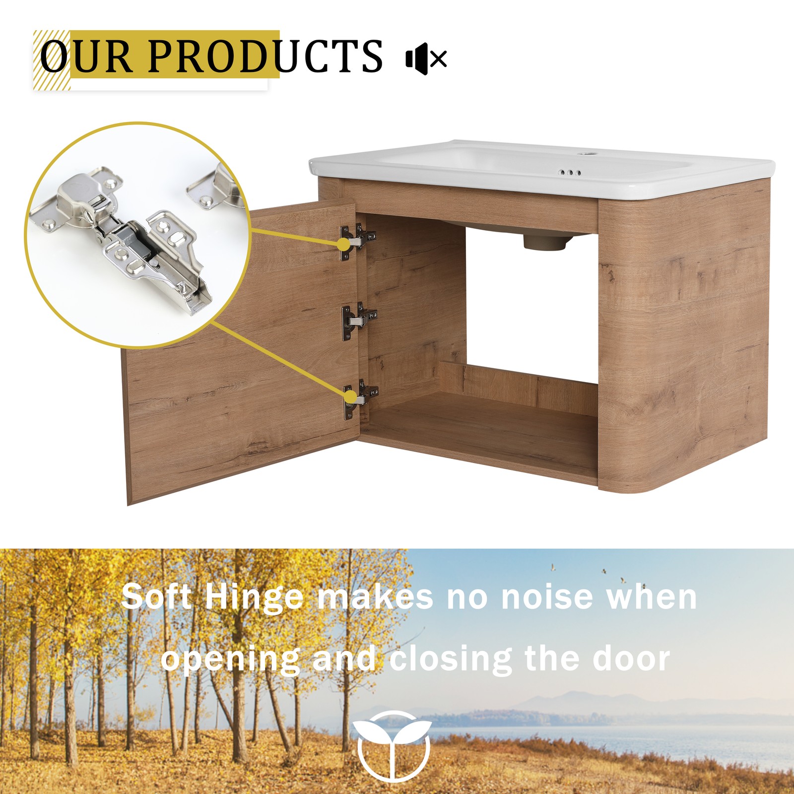68in Wall-Mounted Bathroom Vanity W/ Double White Ceramic Basin Shelves Plywood